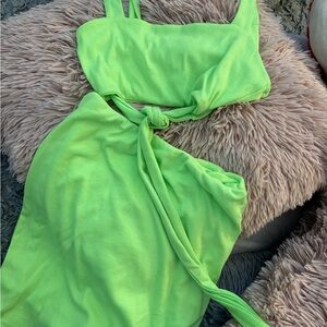 Vibrant Neon Green Two Piece Skirt Set